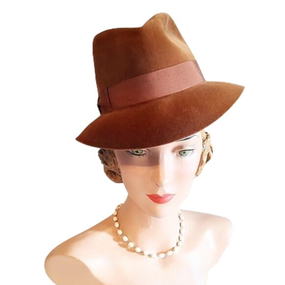 1970s Vintage Borsalino Rust Brown Velour Wide Brimmed Fedora Hat 40s Style main image 6